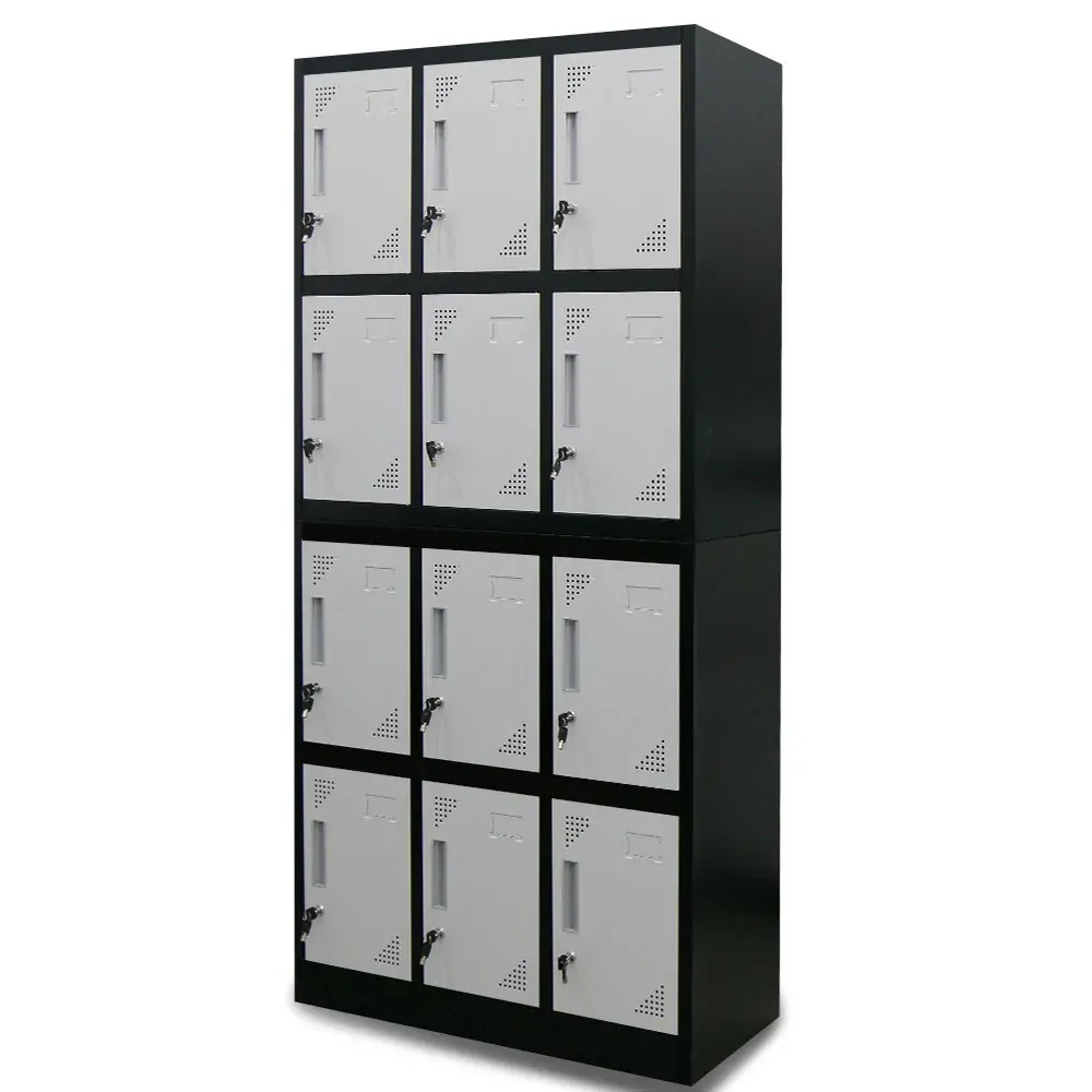 FORTIA 12-Door Metal Storage Locker Cabinet Gym Office Lockers Compartment, Black & Light Grey FORTIA 12-Door Metal Storage Locker Cabinet Gym Office Lockers Compartment, Black & Light Grey