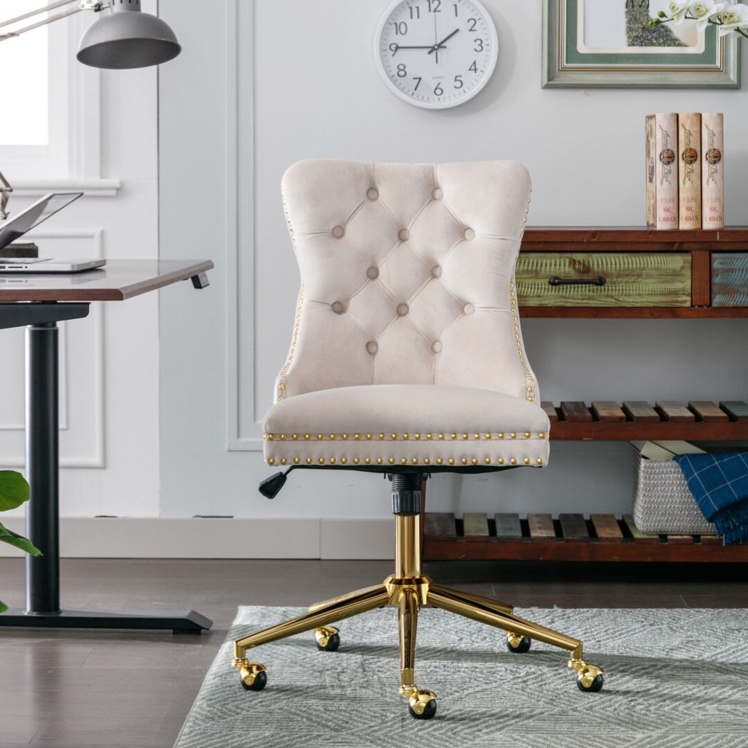 Velvet Home Office Chair- Beige Velvet Home Office Chair- Beige