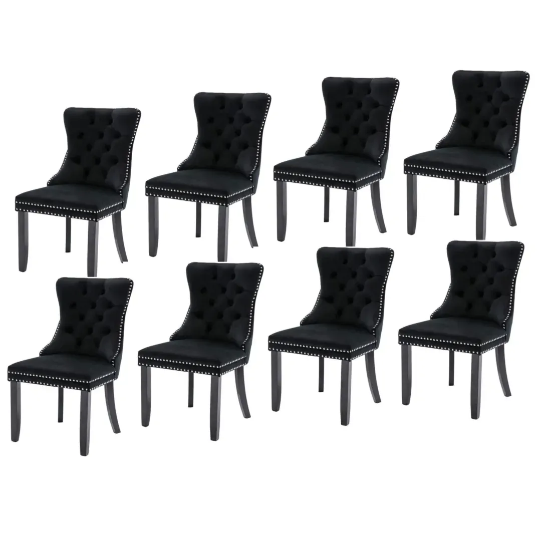 8x Velvet Dining Chairs Upholstered Tufted Kithcen Chair with Solid Wood Legs Stud Trim and Ring-Black 8x Velvet Dining Chairs Upholstered Tufted Kithcen Chair with Solid Wood Legs Stud Trim and Ring-Black