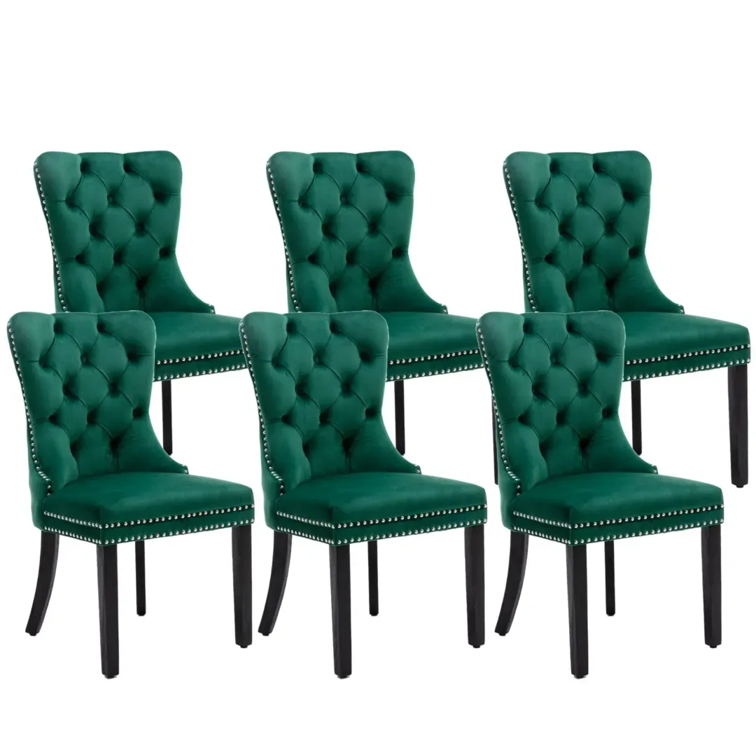 6x Velvet Dining Chairs- Green 6x Velvet Dining Chairs- Green