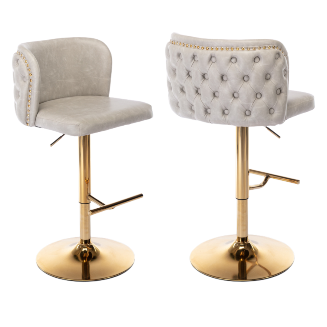 2x Faux Leather Golden Base Swivel Bar Stools- Beige 2x Faux Leather Golden Base Swivel Bar Stools- Beige