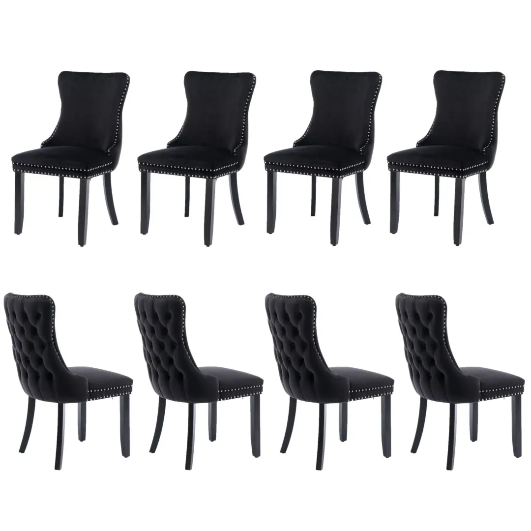 8x Velvet Upholstered Dining Chairs Tufted Wingback Side Chair with Studs Trim Solid Wood Legs for Kitchen 8x Velvet Upholstered Dining Chairs Tufted Wingback Side Chair with Studs Trim Solid Wood Legs for Kitchen