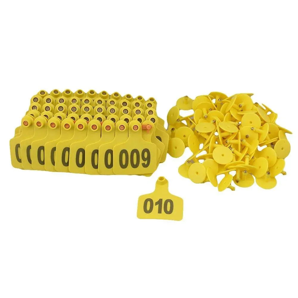 1-100 Cattle Number Ear Tags 5x4cm Set - Small Yellow Pig Goat Livestock Label 1-100 Cattle Number Ear Tags 5x4cm Set - Small Yellow Pig Goat Livestock Label