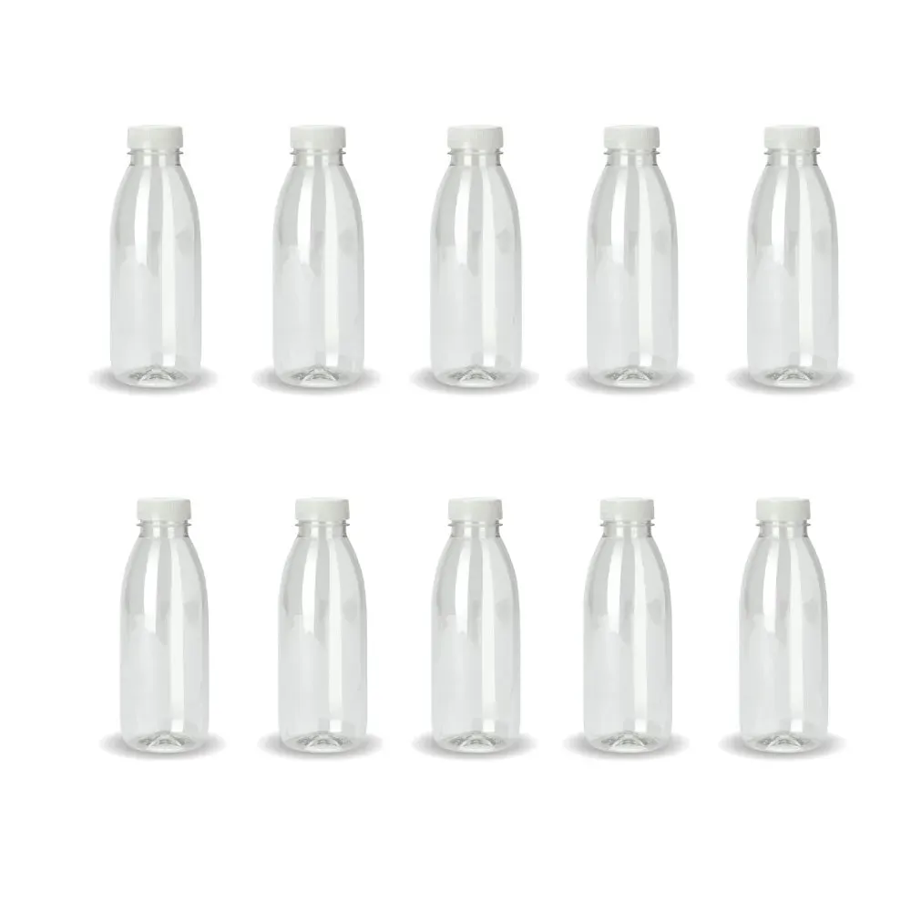 10x 300ml PET Juice Bottles + Tamper Evident Caps - Empty Plastic Recyclable Clear 10x 300ml PET Juice Bottles + Tamper Evident Caps - Empty Plastic Recyclable Clear