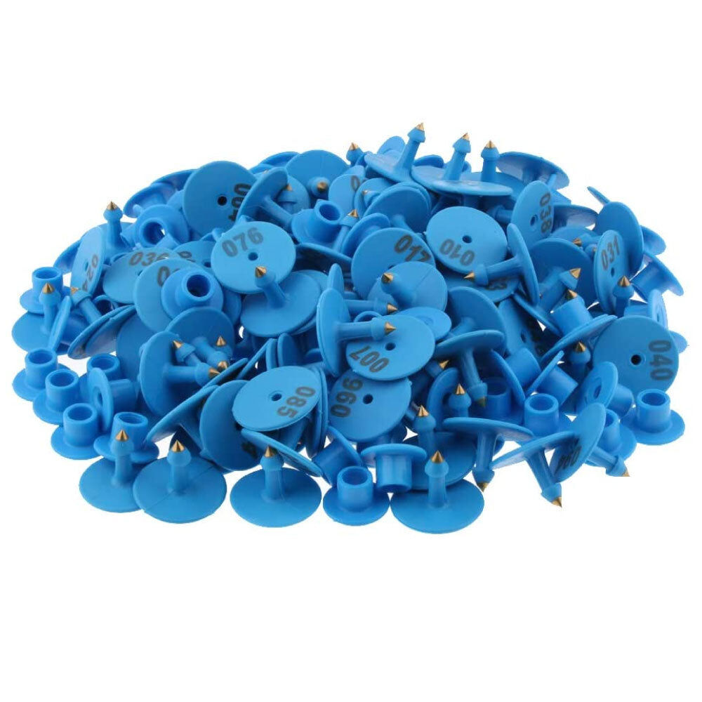 1-100 Cattle Number Ear Tags Set - Round Blue Pig Sheep Goat Livestock Labels 1-100 Cattle Number Ear Tags Set - Round Blue Pig Sheep Goat Livestock Labels