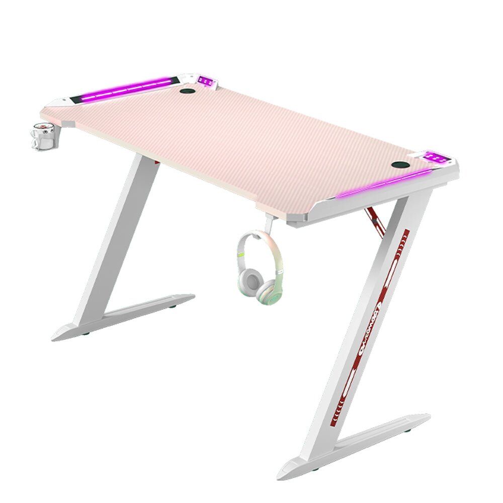 120cm RGB Gaming Desk Home Office Carbon Fiber Led Lights Game Racer Computer PC Table Z-Shaped Pink 120cm RGB Gaming Desk Home Office Carbon Fiber Led Lights Game Racer Computer PC Table Z-Shaped Pink