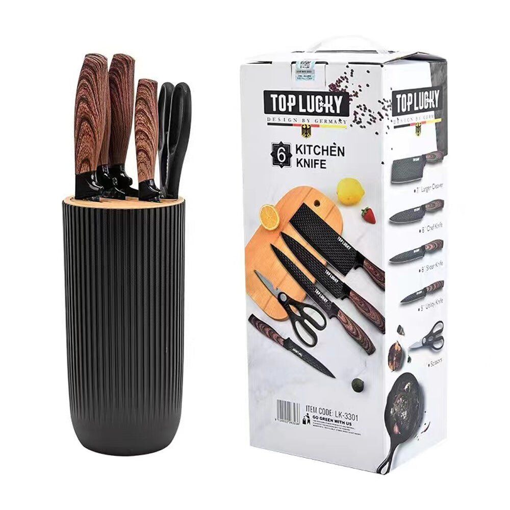 6-Piece Kitchen Knife Set Non-Stick Stainless Steel Blades with Universal Knife Block 6-Piece Kitchen Knife Set Non-Stick Stainless Steel Blades with Universal Knife Block