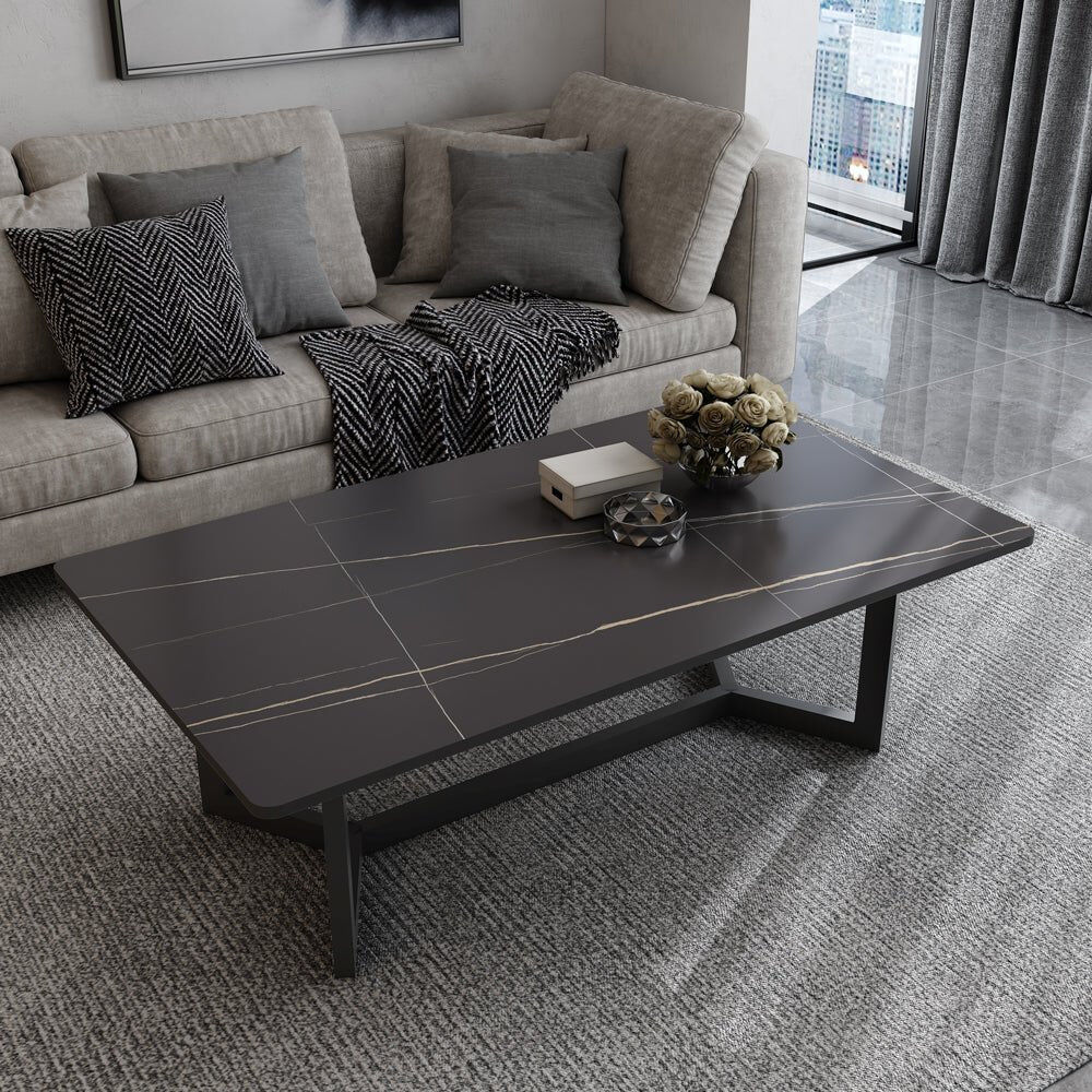 120x60cm Matte Black Minimalist Slate Coffee Table Marble Tea Table Living Room Rectangle Cocktail Side Table Solid Metal Legs 120x60cm Matte Black Minimalist Slate Coffee Table Marble Tea Table Living Room Rectangle Cocktail Side Table Solid Metal Legs