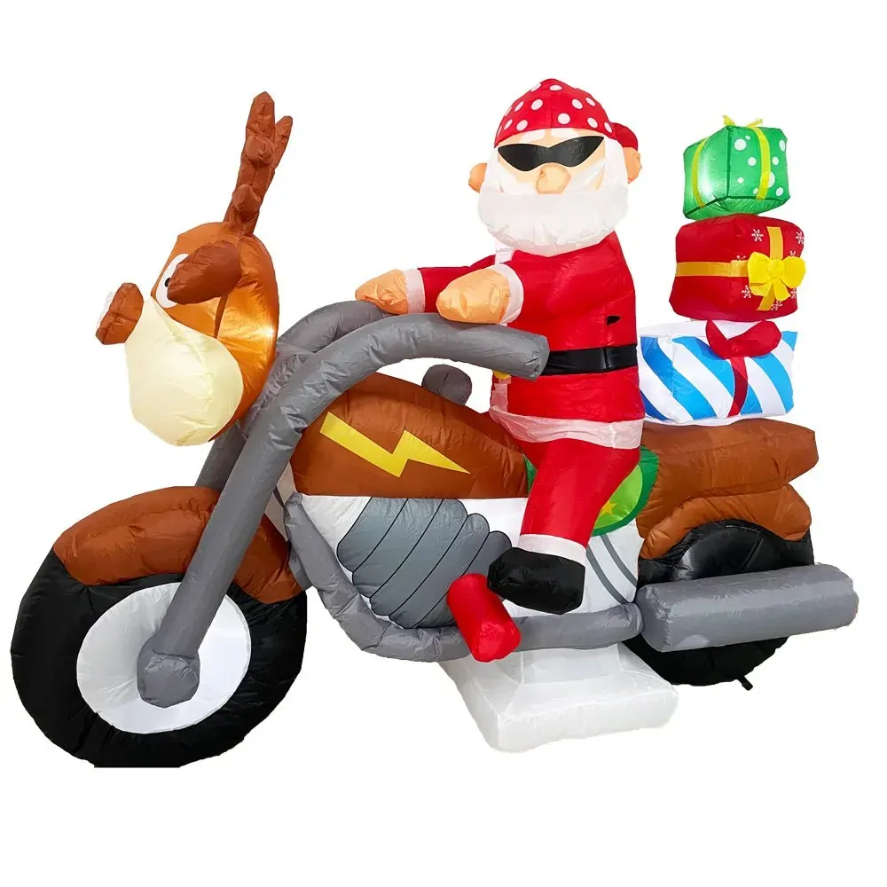 Radiant Christmas Lights Elk Motorcycle Gift Xmas Inflatable Santa 2.1m Long Radiant Christmas Lights Elk Motorcycle Gift Xmas Inflatable Santa 2.1m Long