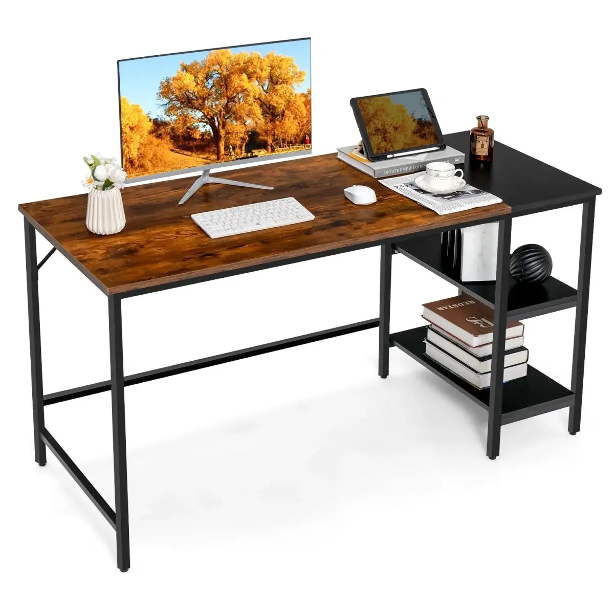 1.4m Computer Table Desk Book Storage Student Study Home Office Workstation Vintage Oak Finish 1.4m Computer Table Desk Book Storage Student Study Home Office Workstation Vintage Oak Finish