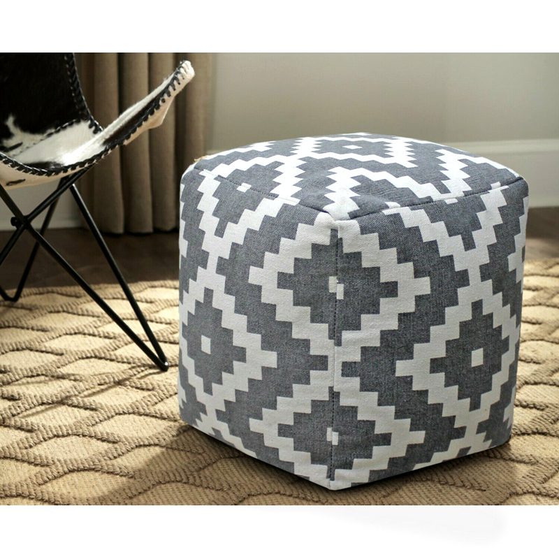 Vintage Geometric Pouf Cotton Printed Footstool Ottoman Pouffe Cover 55 cm X 45 Vintage Geometric Pouf Cotton Printed Footstool Ottoman Pouffe Cover 55 cm X 45