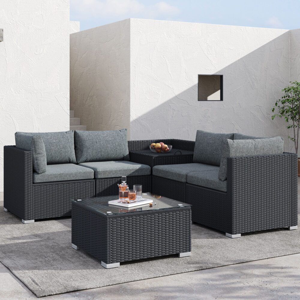 6PCS Outdoor Modular Lounge Sofa Coogee-Black 6PCS Outdoor Modular Lounge Sofa Coogee-Black