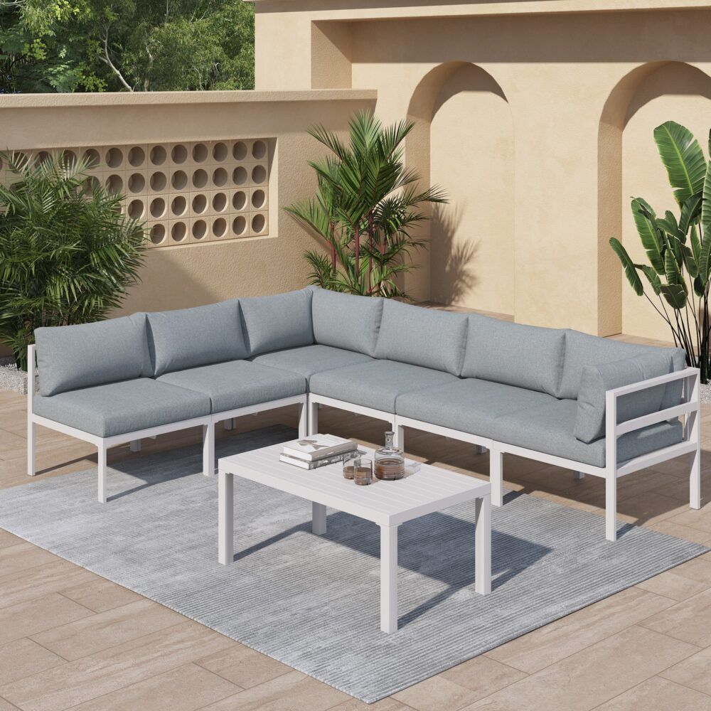 Outdoor White Modern 7 Piece Lounge Set Outdoor White Modern 7 Piece Lounge Set