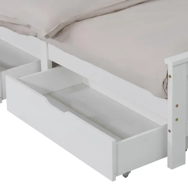 2 x Wooden Bed Frame Storage Trundle Drawers-White 2 x Wooden Bed Frame Storage Trundle Drawers-White