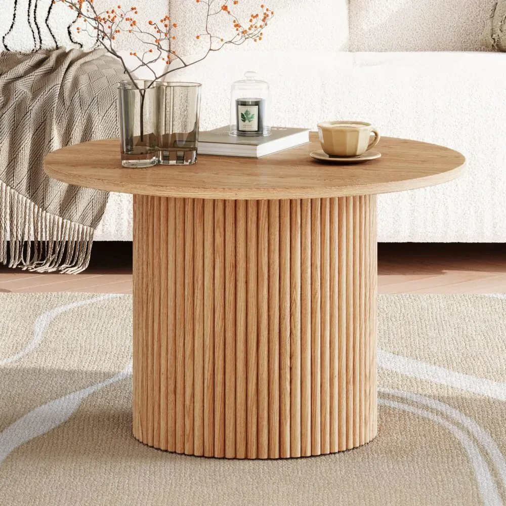 Luxe Ribbed Round Coffee Table Wooden Luxe Ribbed Round Coffee Table Wooden