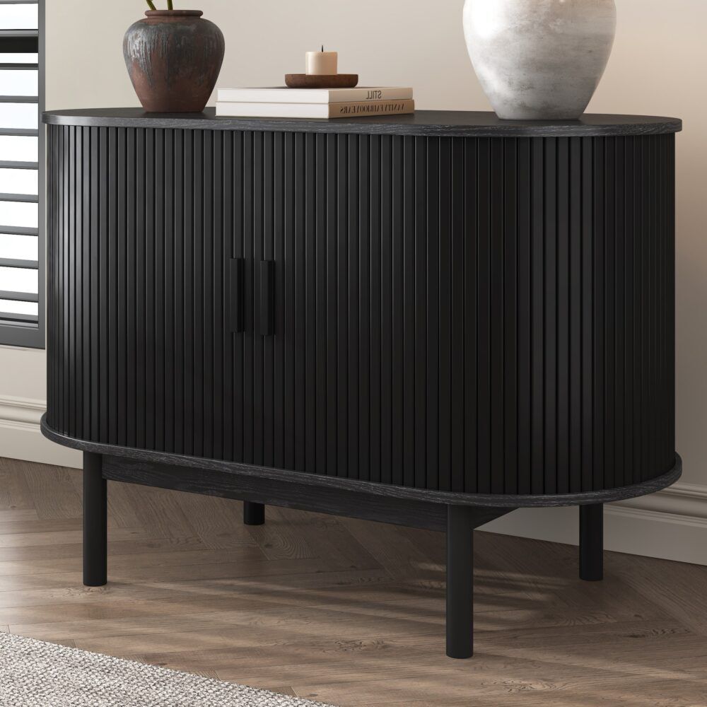 Mid-Century Black Ribbed Sideboard Cabinet Mid-Century Black Ribbed Sideboard Cabinet