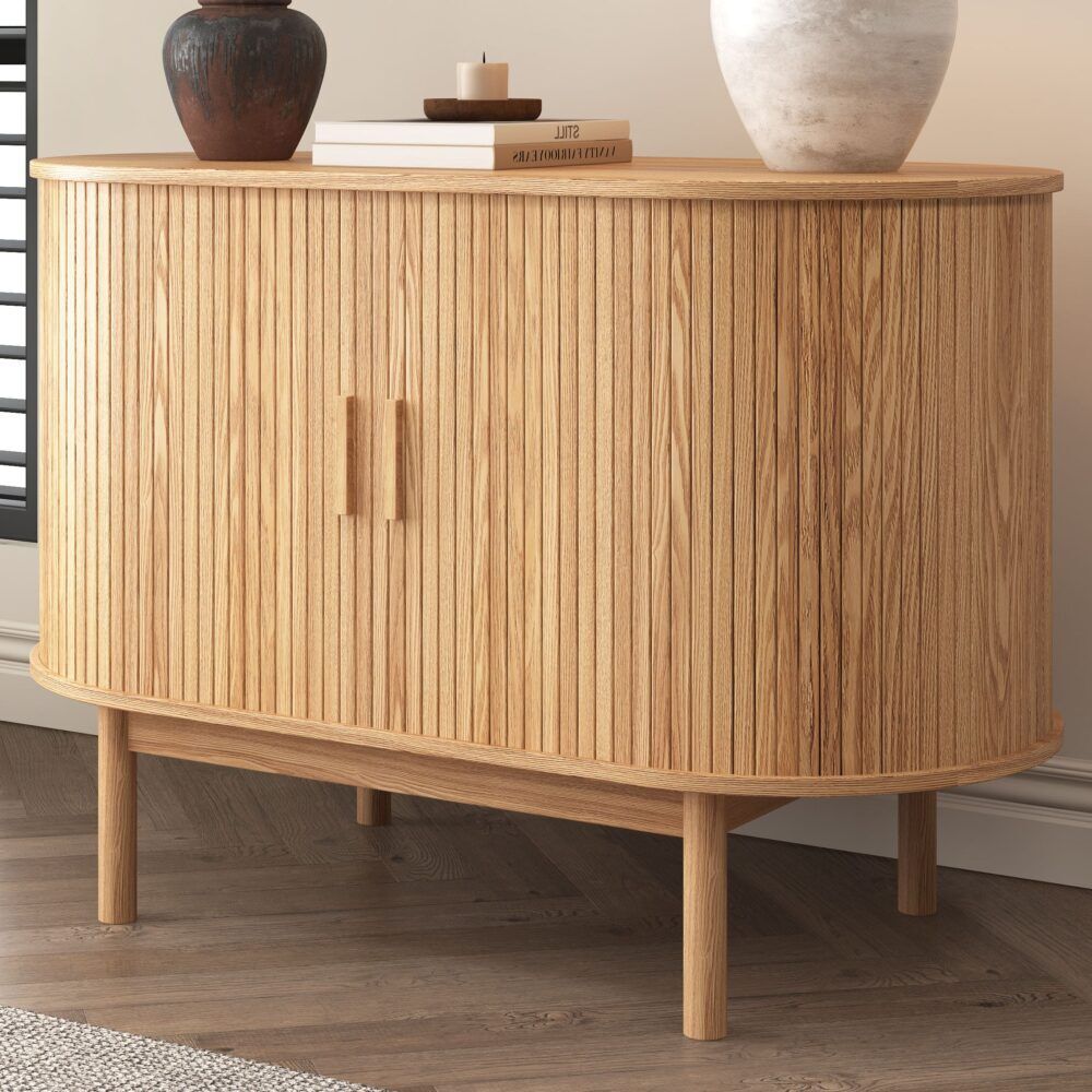 Natural Wood Ribbed Sideboard Cabinet Natural Wood Ribbed Sideboard Cabinet