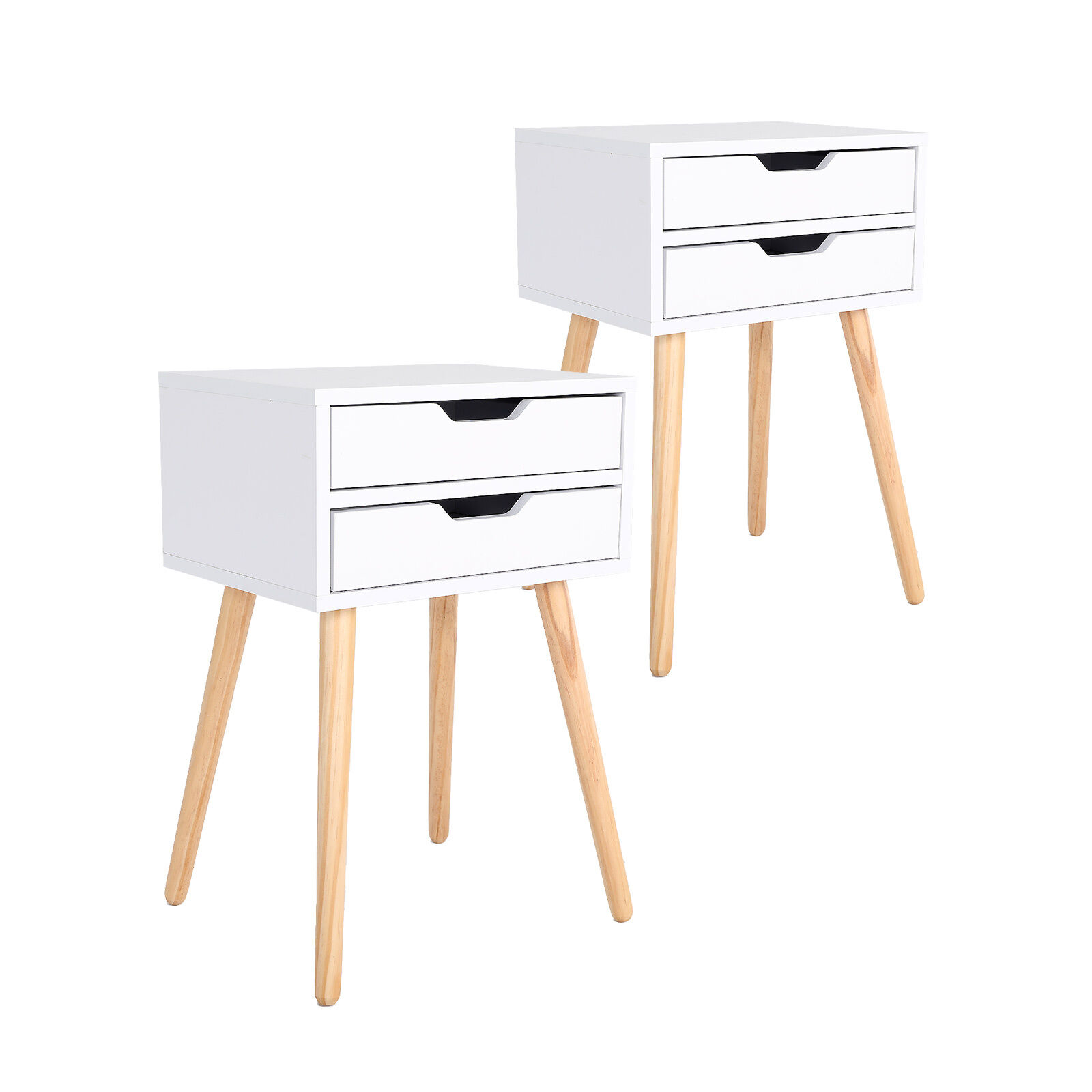 2X Bedside Table 2 Drawer Wood Leg Storage Cabinet Nightstand SUZY WHITE 2X Bedside Table 2 Drawer Wood Leg Storage Cabinet Nightstand SUZY WHITE