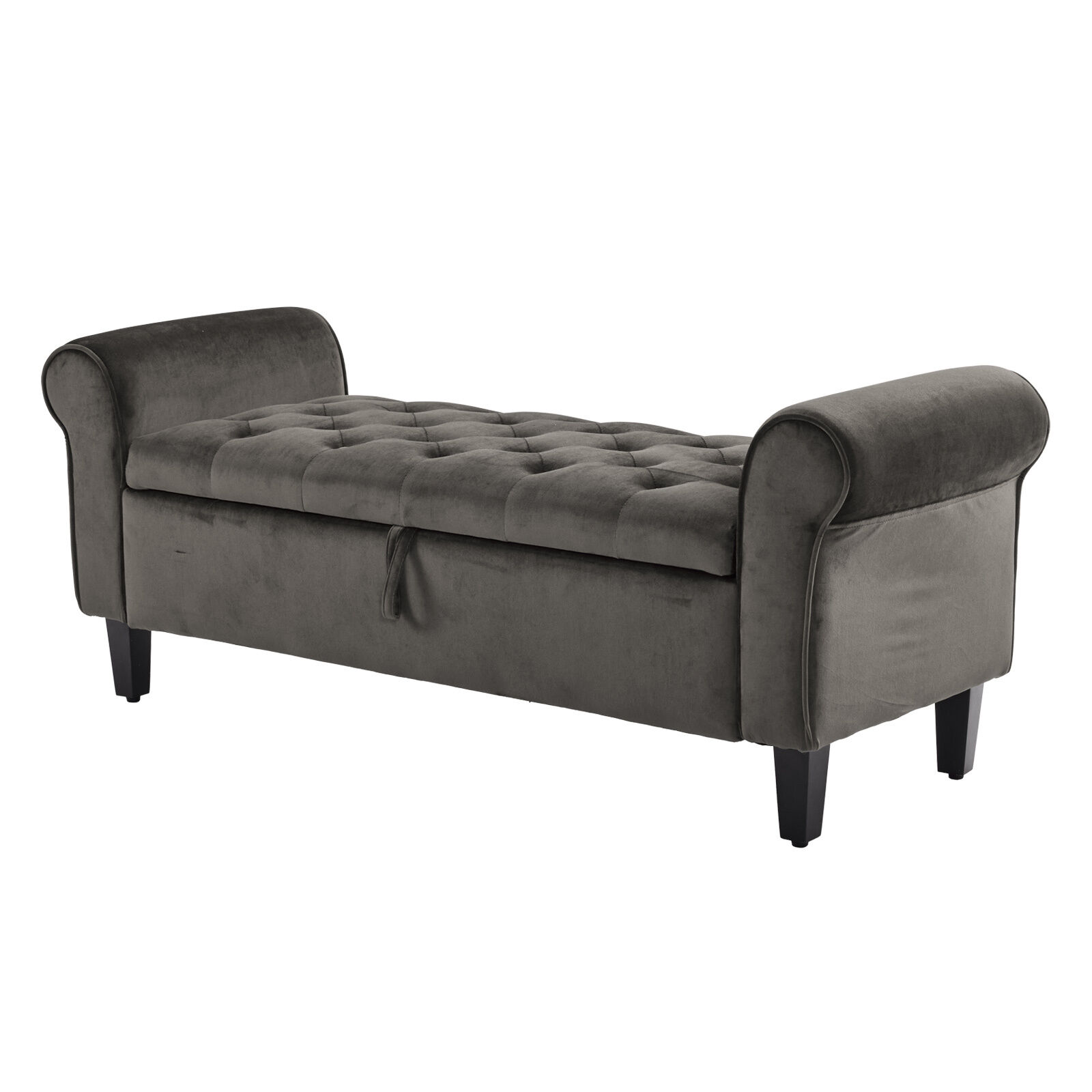 Storage Ottoman Stool Arm Bench Seat 132cm Velvet GREY Storage Ottoman Stool Arm Bench Seat 132cm Velvet GREY