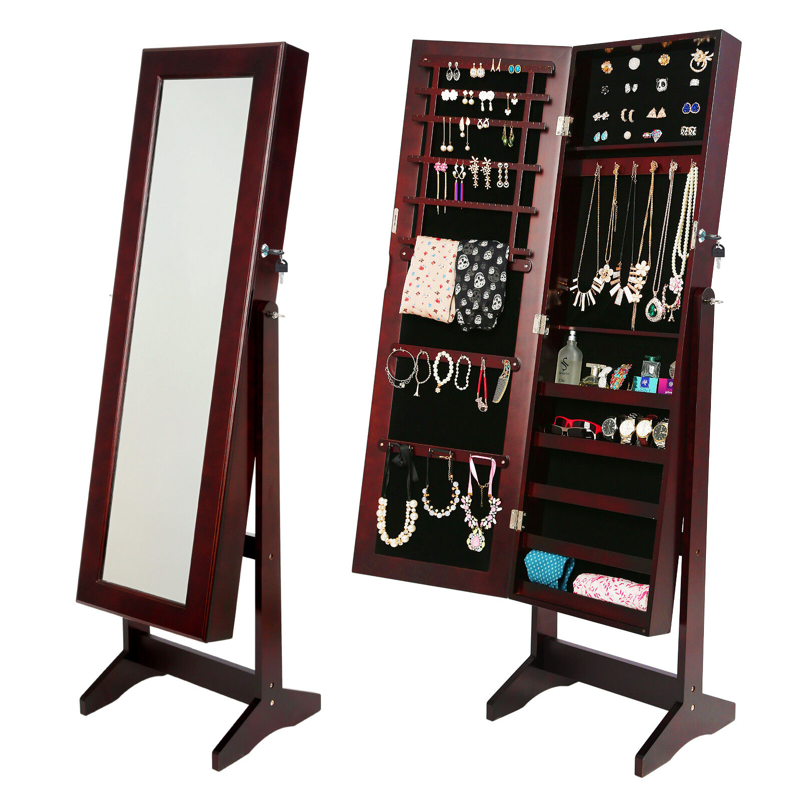 Mirror Jewellery Cabinet Storage Organiser LUVO 146cm WALNUT Mirror Jewellery Cabinet Storage Organiser LUVO 146cm WALNUT
