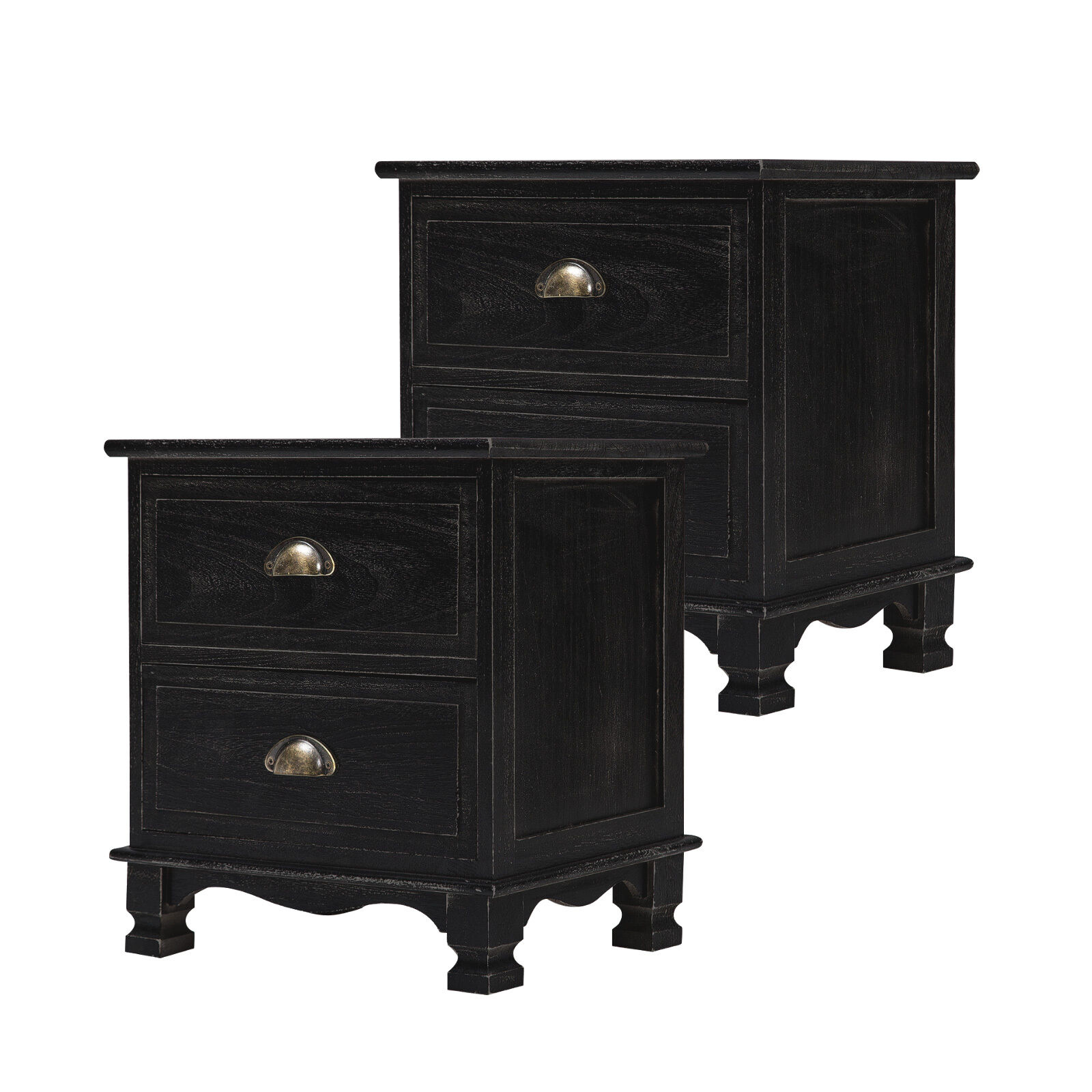 2X Bedside Table 2 Drawer Vintage Side Table Storage Cabinet Bedroom LYDIA BLACK 2X Bedside Table 2 Drawer Vintage Side Table Storage Cabinet Bedroom LYDIA BLACK