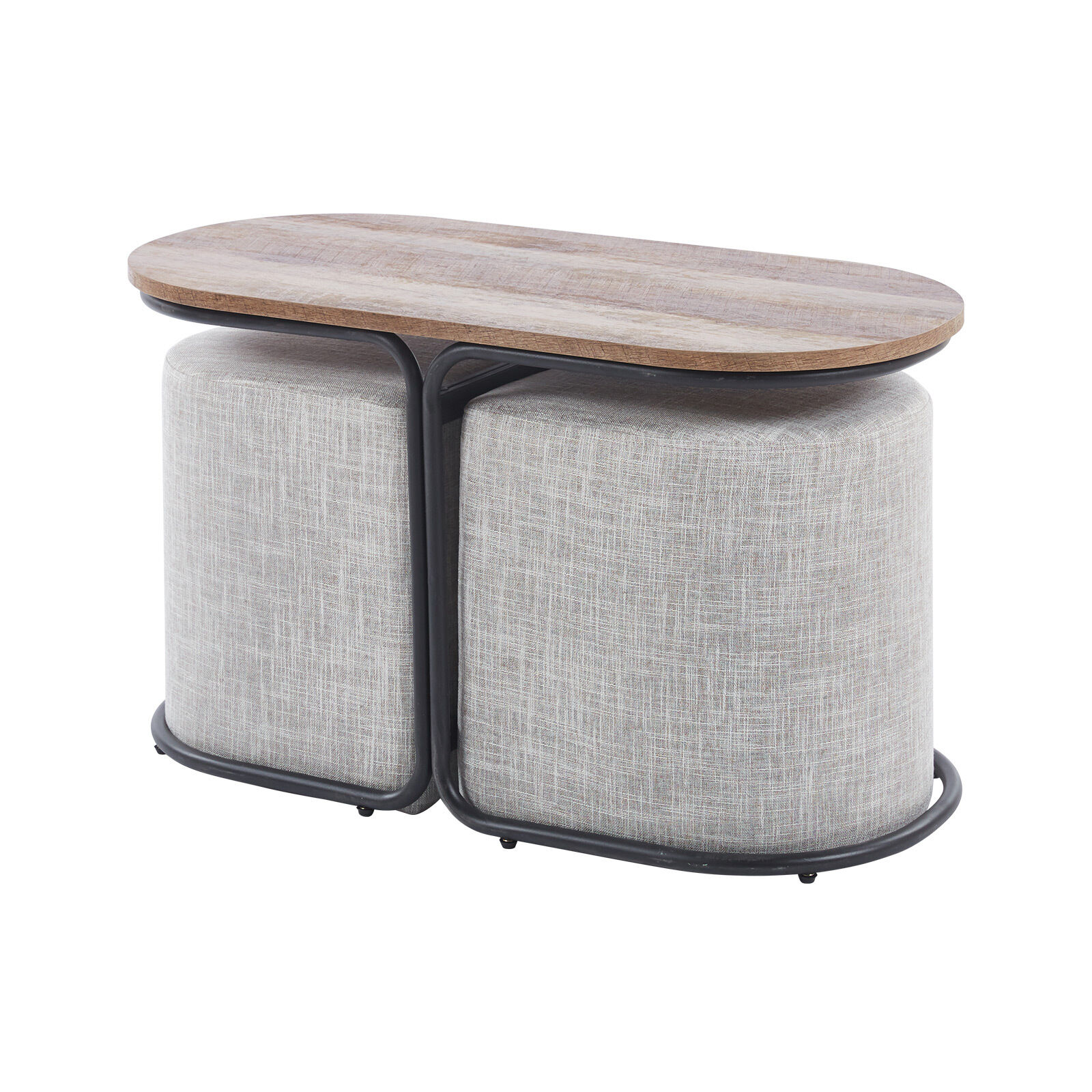3 Piece Set Coffee Table & Ottoman Wood Side End Table Industrial - CREAM GREY 3 Piece Set Coffee Table & Ottoman Wood Side End Table Industrial - CREAM GREY
