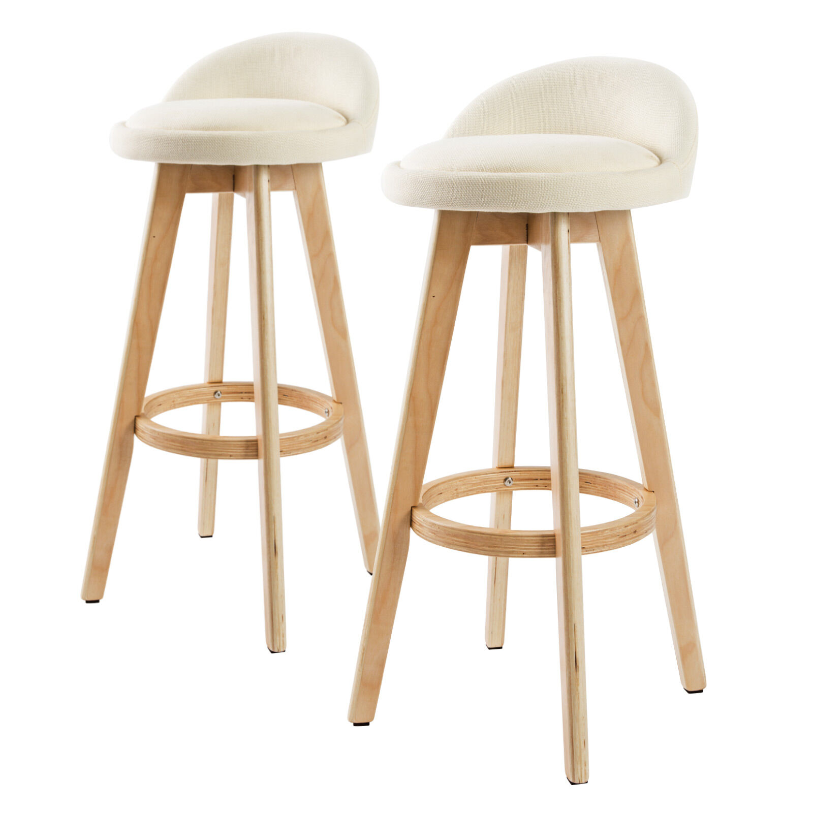2X Wood Bar Stool Dining Chair Fabric LEILA 72cm BEIGE 2X Wood Bar Stool Dining Chair Fabric LEILA 72cm BEIGE