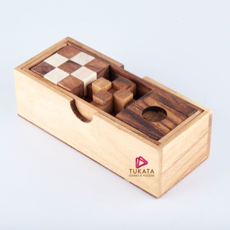 3 individual brainteaser wooden puzzles in a gift wooden box 3 individual brainteaser wooden puzzles in a gift wooden box