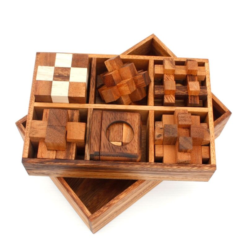 12 unique hand made wooden Puzzles in a Deluxe Gift Box Set-for kids or adults 12 unique hand made wooden Puzzles in a Deluxe Gift Box Set-for kids or adults