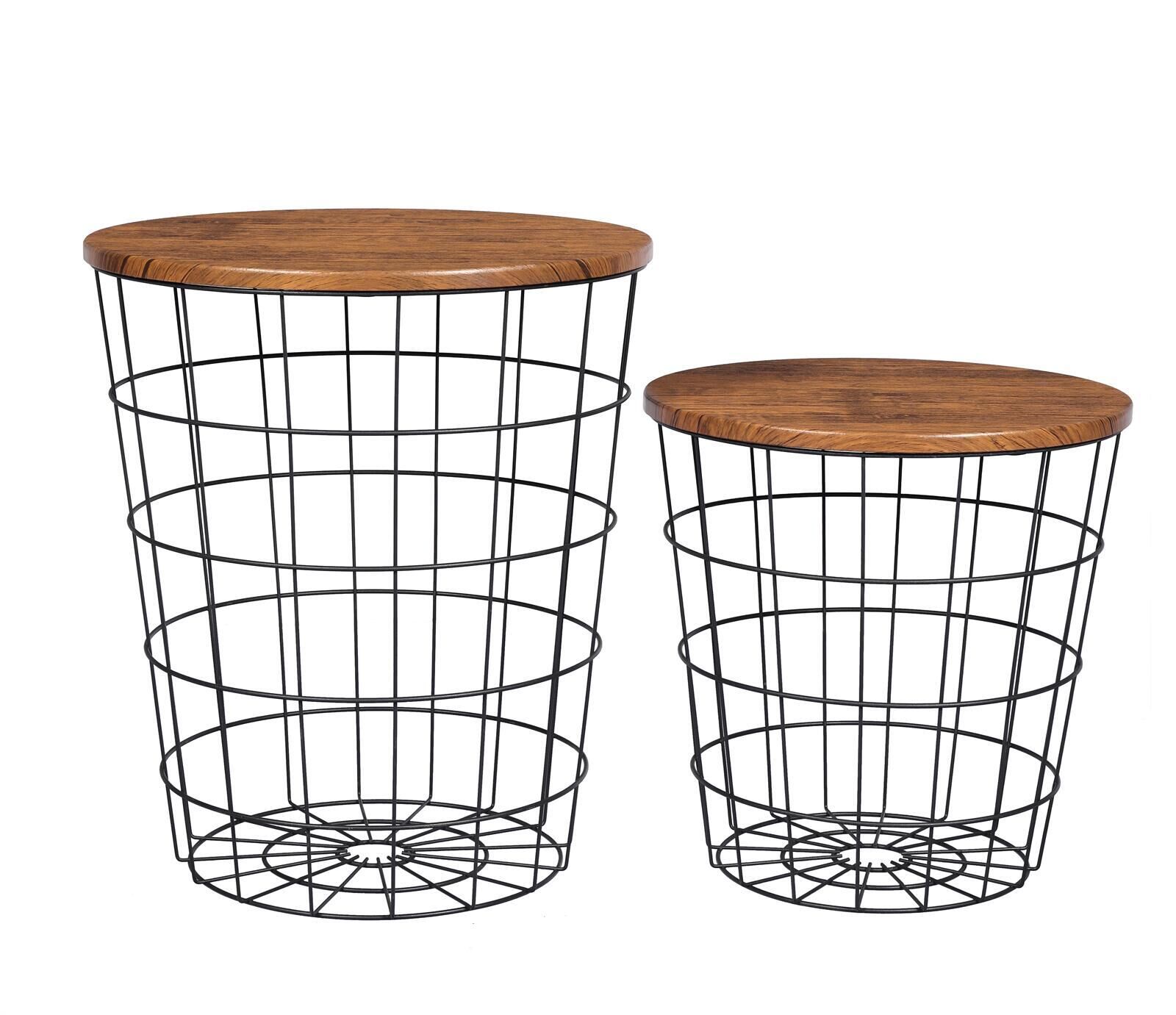 Vintage Round Coffee Tables Set of 2 Side Tables Robust Steel Frame for Living Room Bedroom Rustic Brown and Black Vintage Round Coffee Tables Set of 2 Side Tables Robust Steel Frame for Living Room Bedroom Rustic Brown and Black
