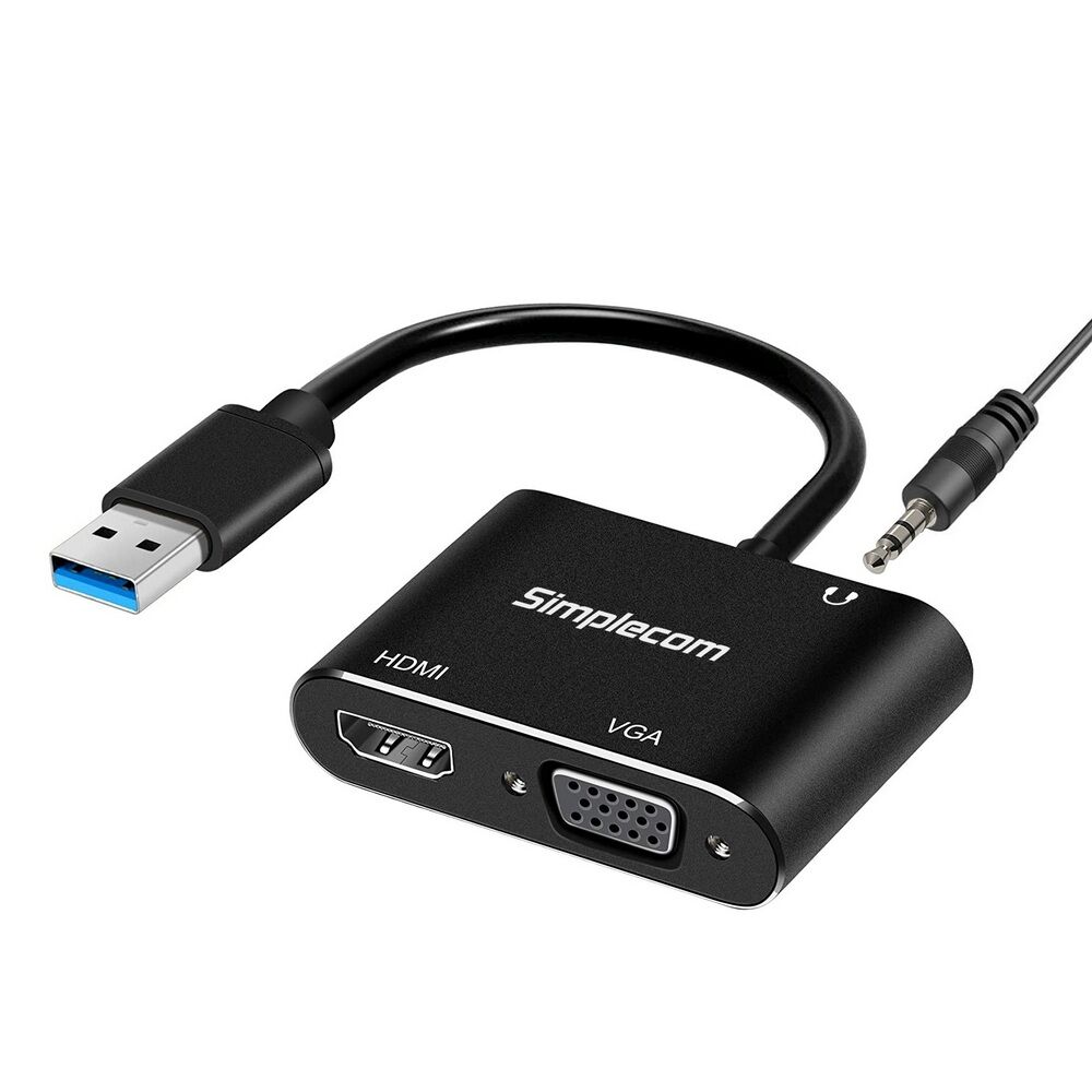 Simplecom DA316A USB to HDMI + VGA Video Card Adapter with 3.5mm Audio Simplecom DA316A USB to HDMI + VGA Video Card Adapter with 3.5mm Audio