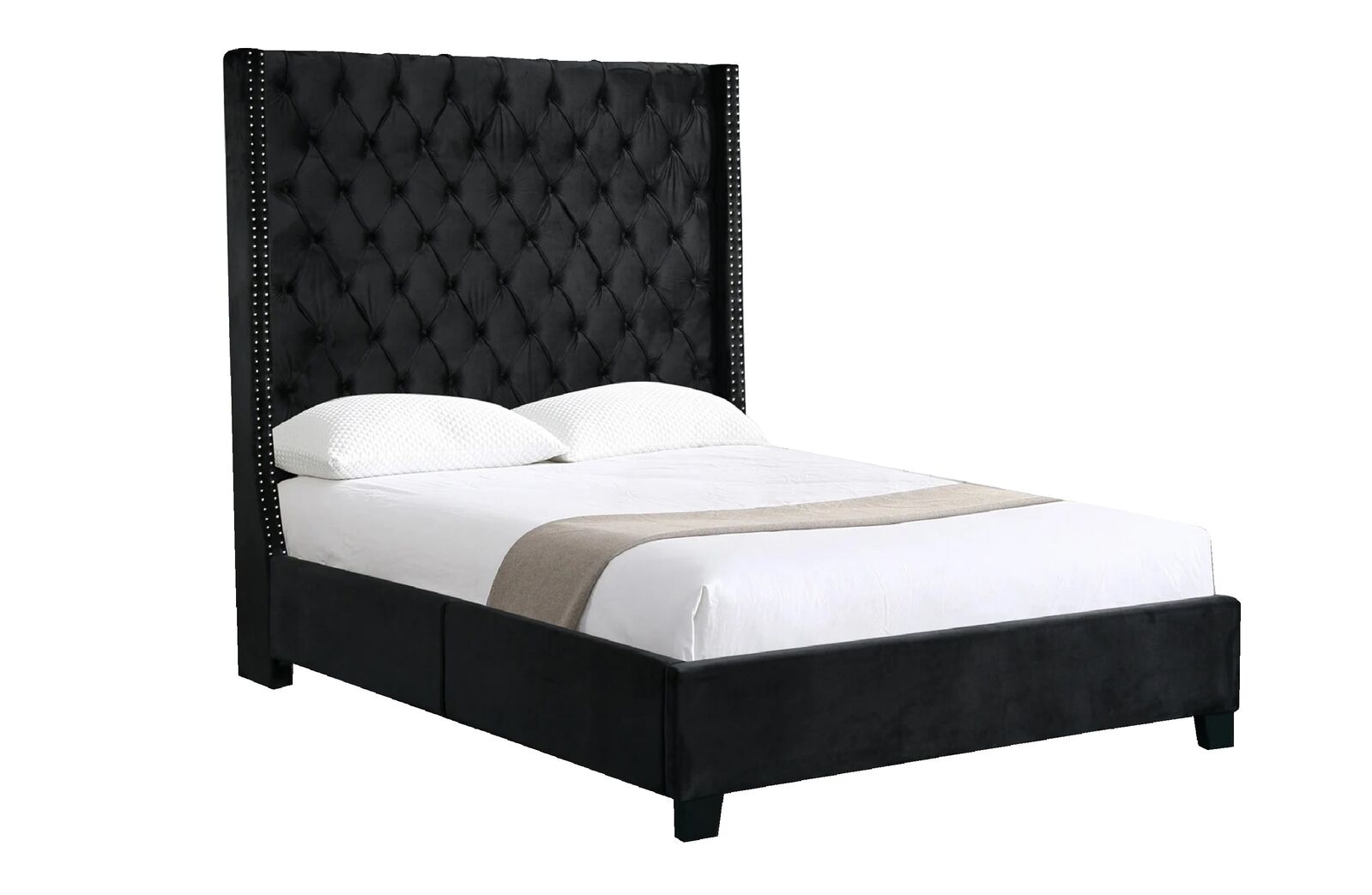 Ella Black Velvet Winged Bed 180cm - King Ella Black Velvet Winged Bed 180cm - King