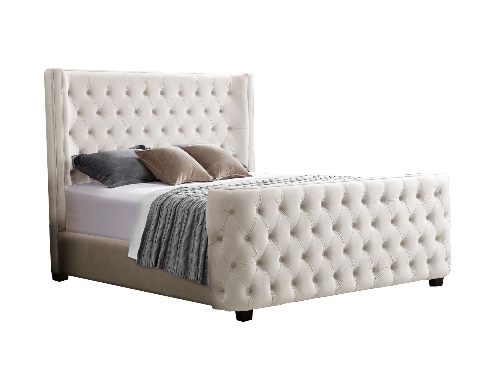 Milan Cream Velvet Tufted Headboard and End board Bed Frame - Queen Milan Cream Velvet Tufted Headboard and End board Bed Frame - Queen