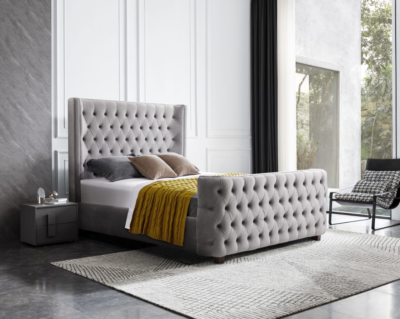 Milan Grey Velvet Tufted Headboard and End board Bed Frame - Queen Milan Grey Velvet Tufted Headboard and End board Bed Frame - Queen