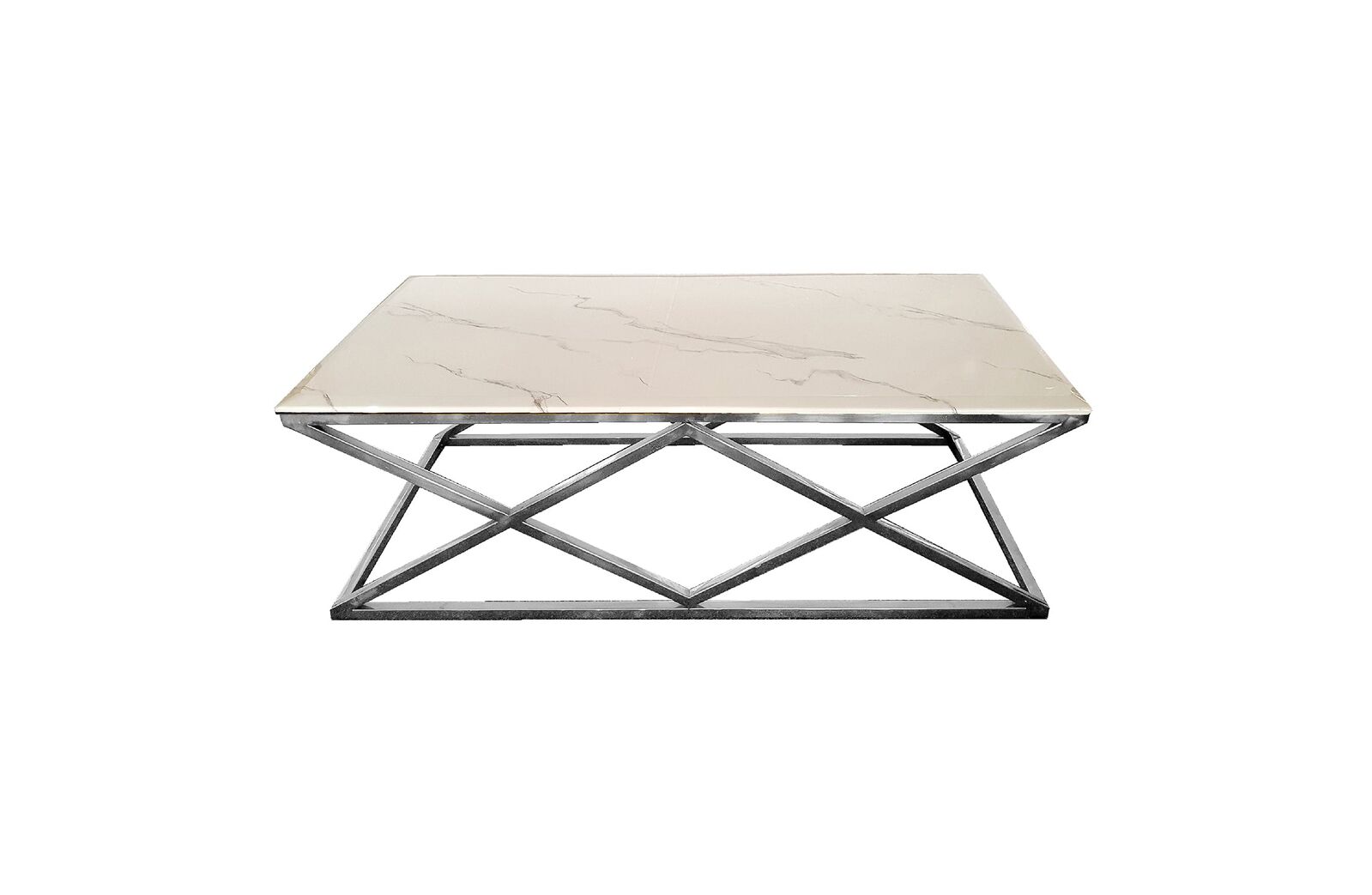 Alsea Coffee Table Silver Base - White Marble Alsea Coffee Table Silver Base - White Marble