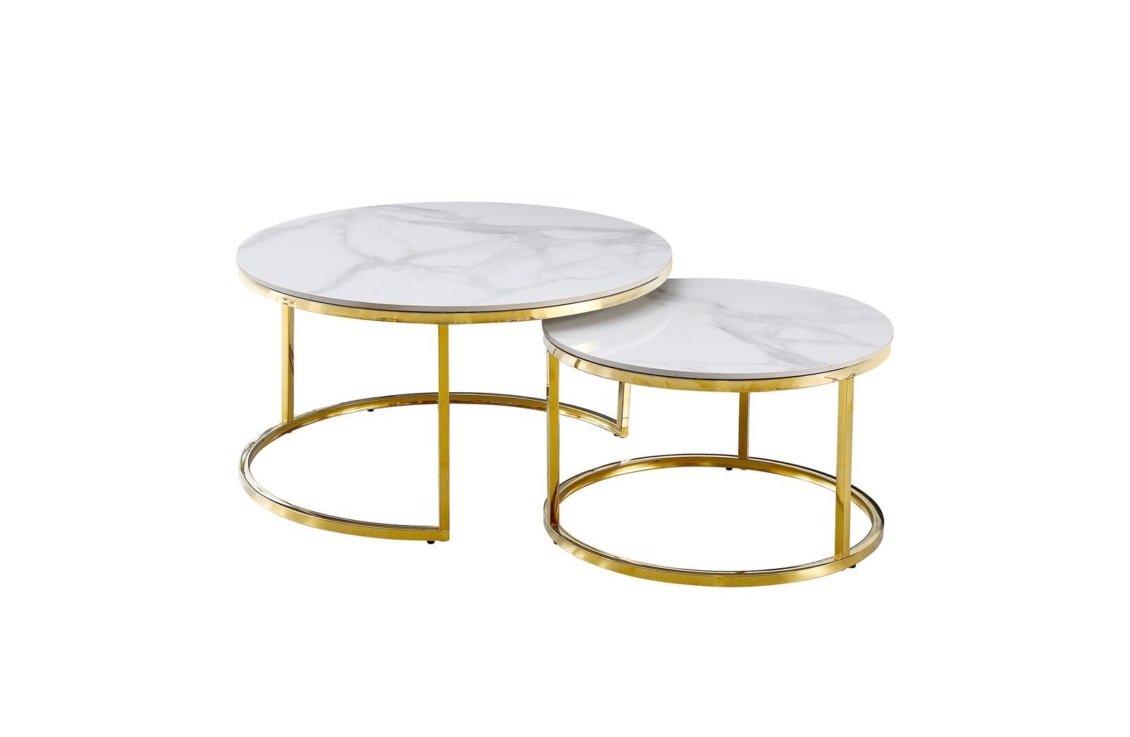 Nesting Style Coffee Table - White on Gold Stainless Steel - 80cm/60cm Nesting Style Coffee Table - White on Gold Stainless Steel - 80cm/60cm