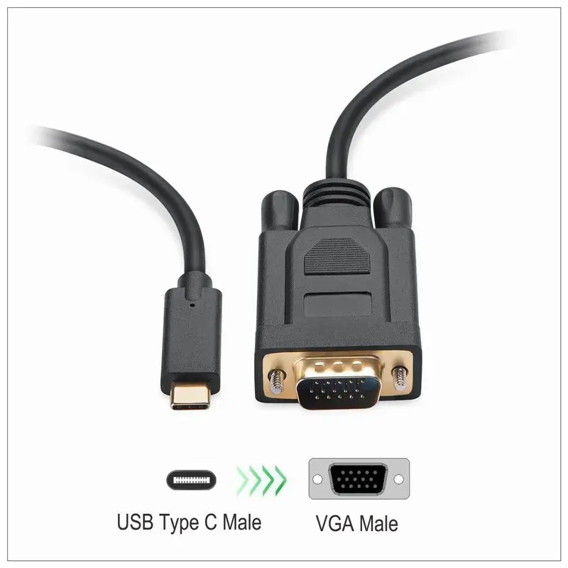 1.8M Type C USB-C Thunderbolt 3 to VGA Cable Male to Male Converter for MacBook 1.8M Type C USB-C Thunderbolt 3 to VGA Cable Male to Male Converter for MacBook