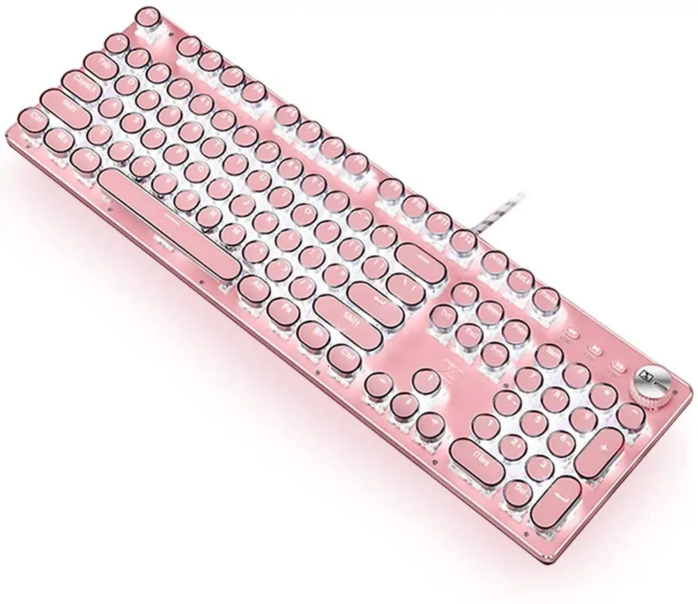 Pink Gaming Mechanical Keyboard Green Switches, White Backlight, USB Wired Laptop Desktop Computer Pink Gaming Mechanical Keyboard Green Switches, White Backlight, USB Wired Laptop Desktop Computer