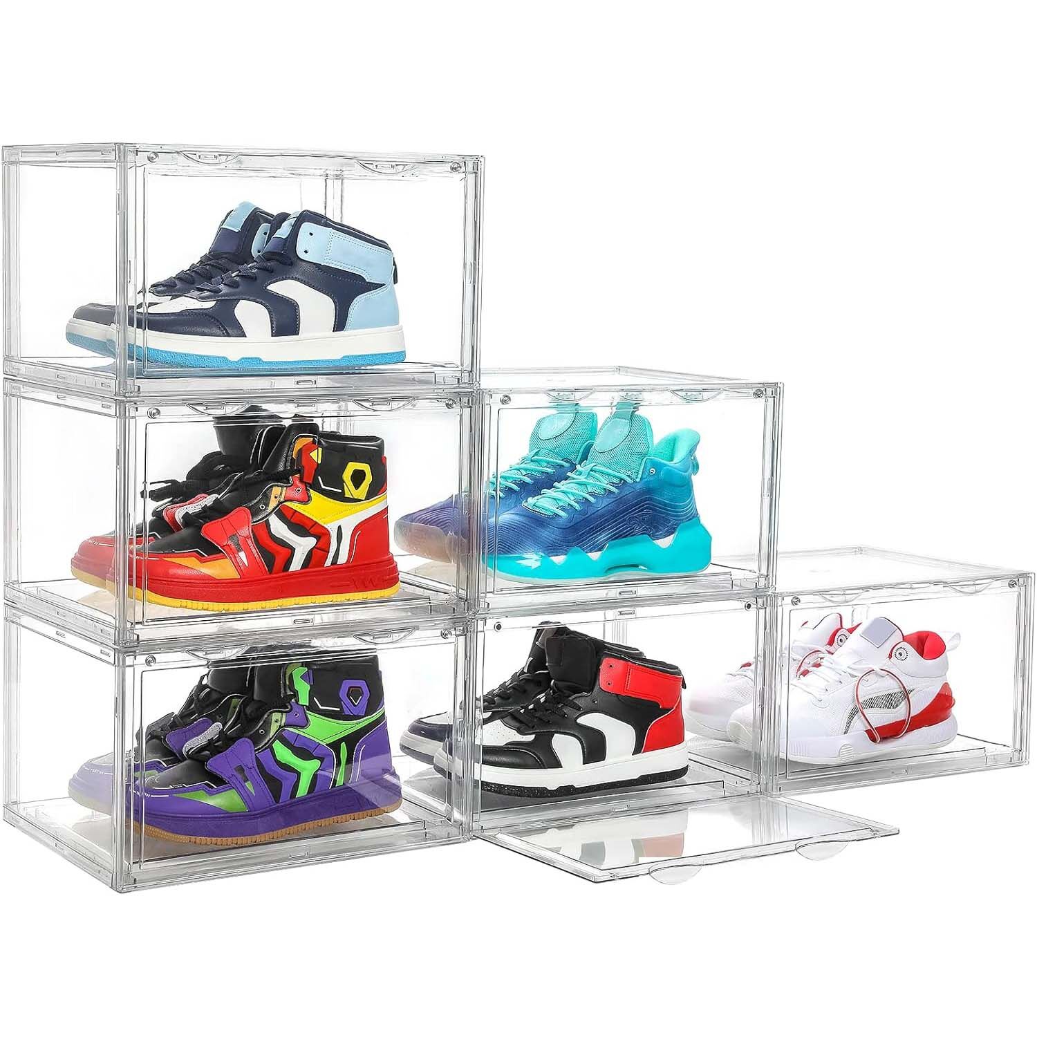 6 Pack Large Acrylic Shoe Box Storage Side Door Open Stackable Boxes Transparent Clear Display Case 6 Pack Large Acrylic Shoe Box Storage Side Door Open Stackable Boxes Transparent Clear Display Case