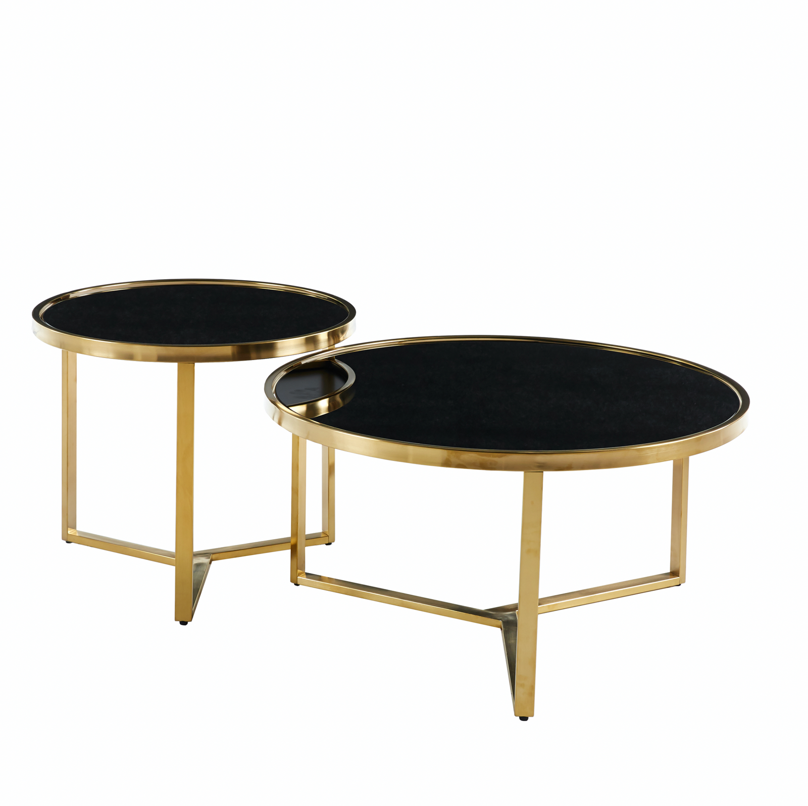Interior Ave - Designer Giselle Black Glass & Brushed Gold Coffee Table Set Interior Ave - Designer Giselle Black Glass & Brushed Gold Coffee Table Set