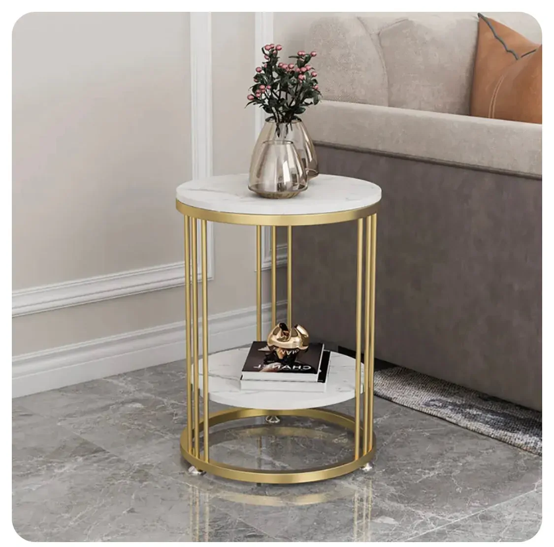 Interior Ave Cleo Gold Two Shelf Stone Side Table Interior Ave Cleo Gold Two Shelf Stone Side Table
