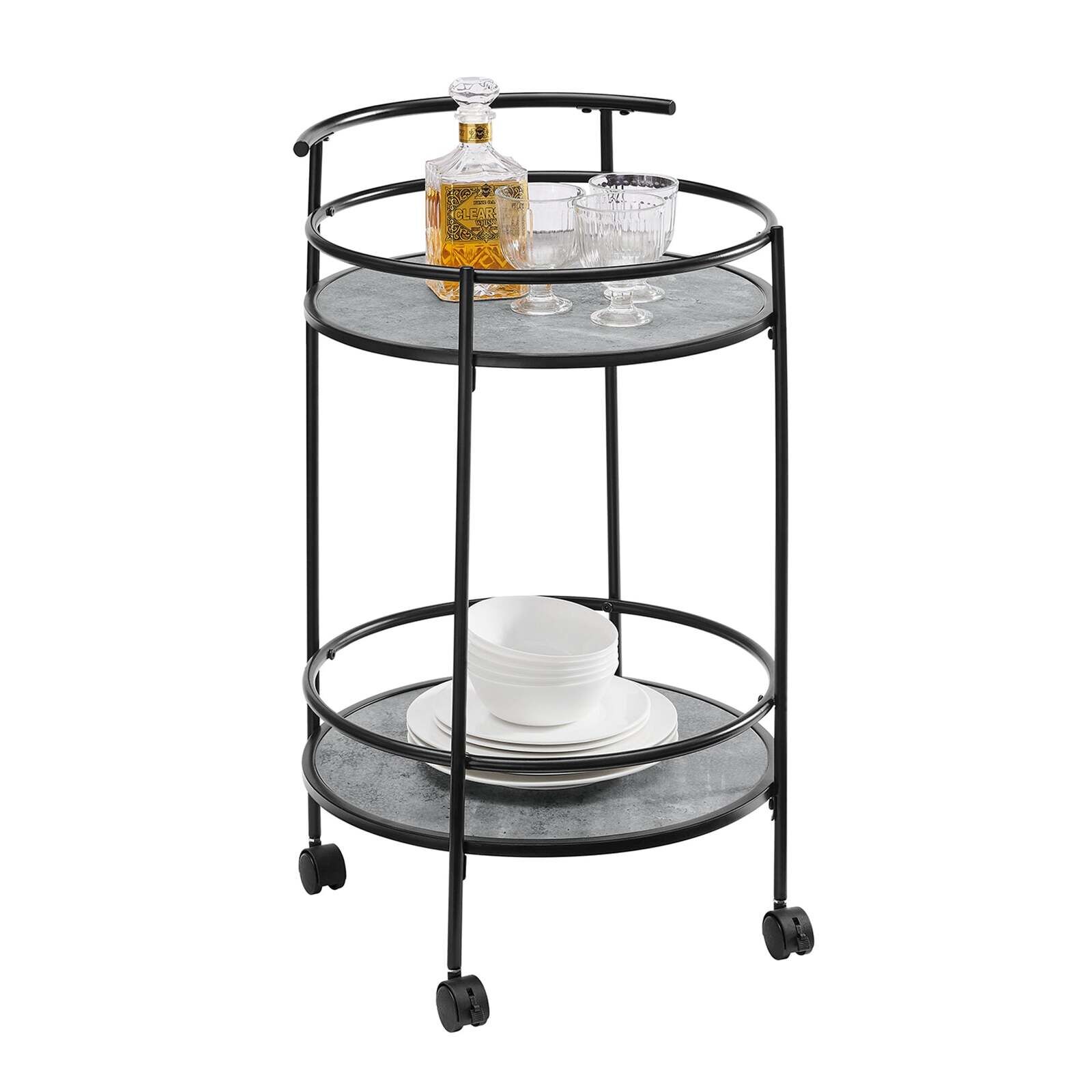 2 Tiers Kitchen Rolling Bar Cart In Concrete Grey 2 Tiers Kitchen Rolling Bar Cart In Concrete Grey