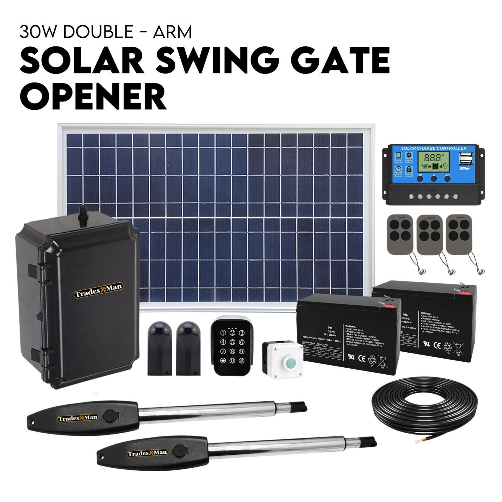 Double Swing Gate Opener Automatic Full Solar Power Kit Remote Control Double Swing Gate Opener Automatic Full Solar Power Kit Remote Control