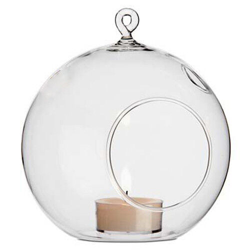 10 x Hanging Clear Glass Ball Tealight Candle Holder - 8cm Diameter / High - Wedding Globe Decoration Terrarium Succulent Plant Mini Garden Holder De 10 x Hanging Clear Glass Ball Tealight Candle Holder - 8cm Diameter / High - Wedding Globe Decoration Terrarium Succulent Plant Mini Garden Holder De