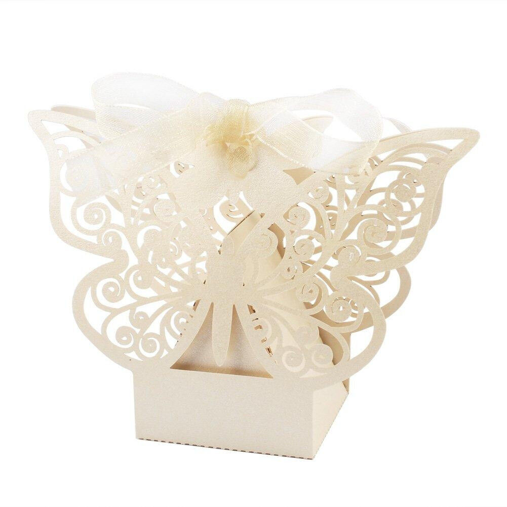 100 Piece Pack - Ivory Cream Butterfly Wedding Engagement Party Bomboniere Favour Lolly Gift Almond Card Box 100 Piece Pack - Ivory Cream Butterfly Wedding Engagement Party Bomboniere Favour Lolly Gift Almond Card Box