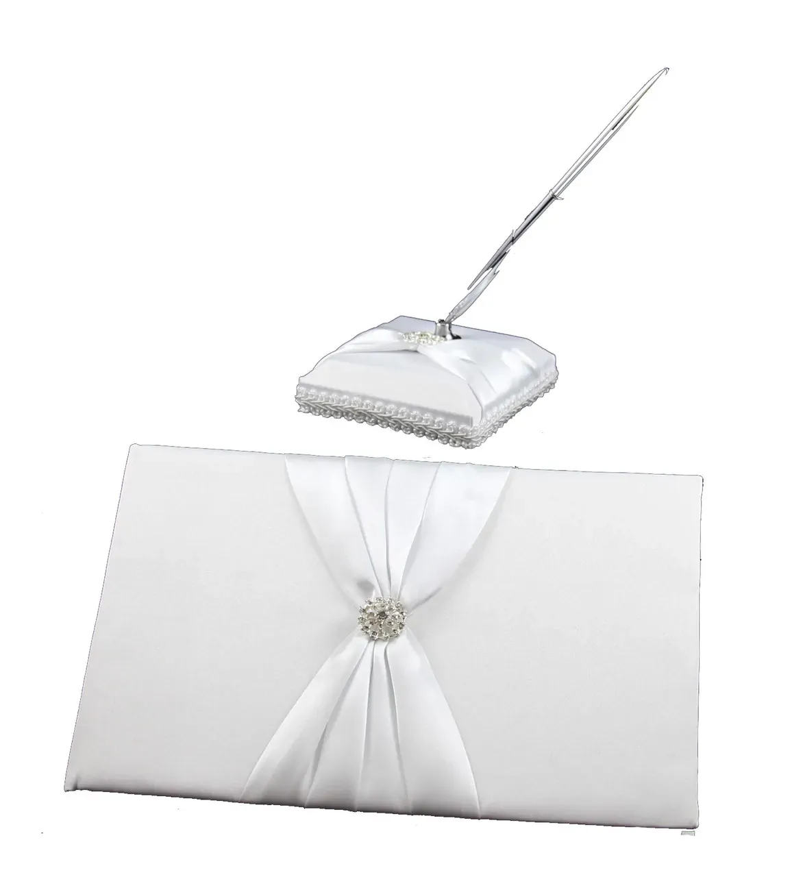 White Wedding Guest Book Register with Silver Pen Matching Stand Set 36 Lined Pages - White Sach Diamante Cover White Wedding Guest Book Register with Silver Pen Matching Stand Set 36 Lined Pages - White Sach Diamante Cover