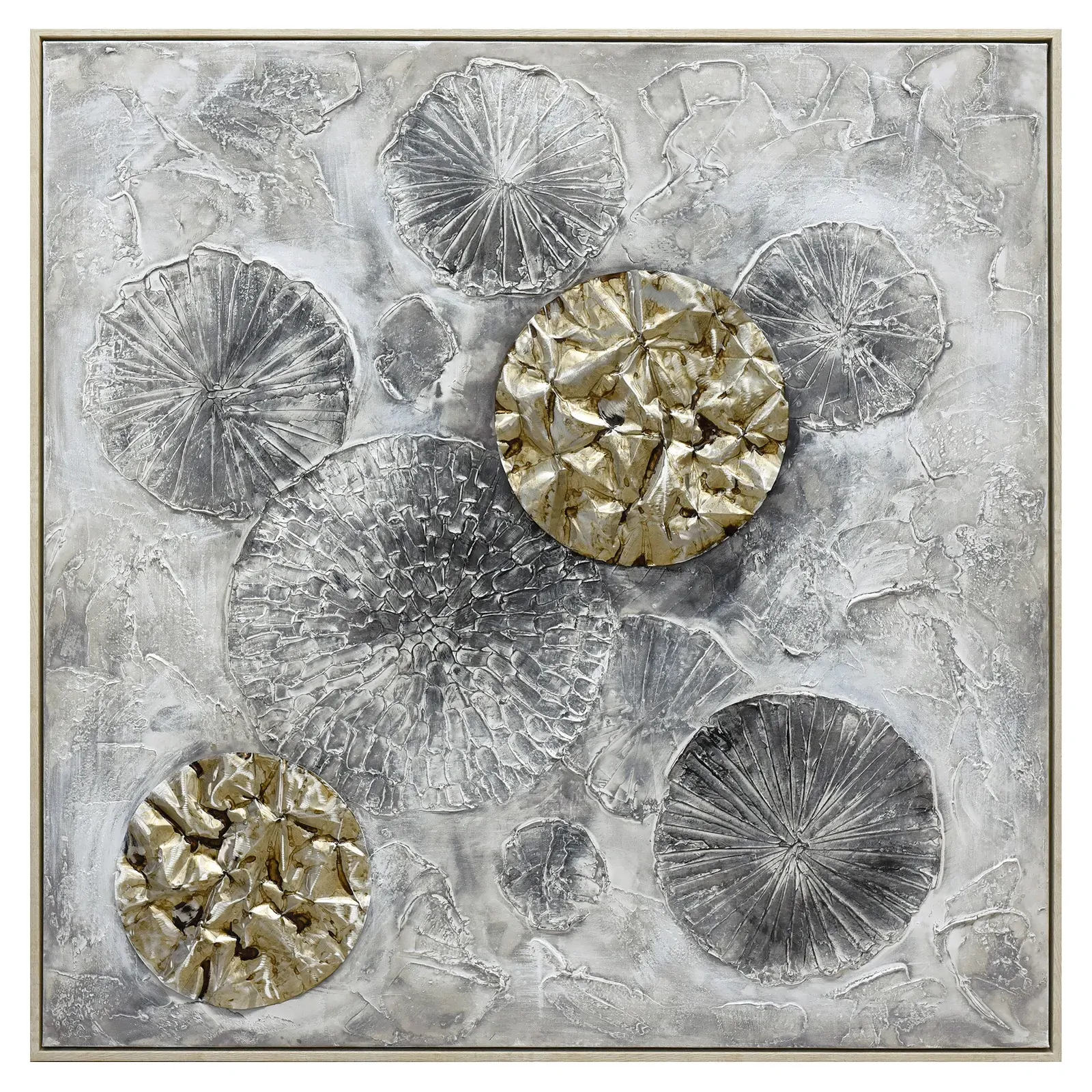 100X100cm Golden Orbs Amidst Ethereal Mists Light Wood Framed Hand Painted Canvas Wall Art 100X100cm Golden Orbs Amidst Ethereal Mists Light Wood Framed Hand Painted Canvas Wall Art