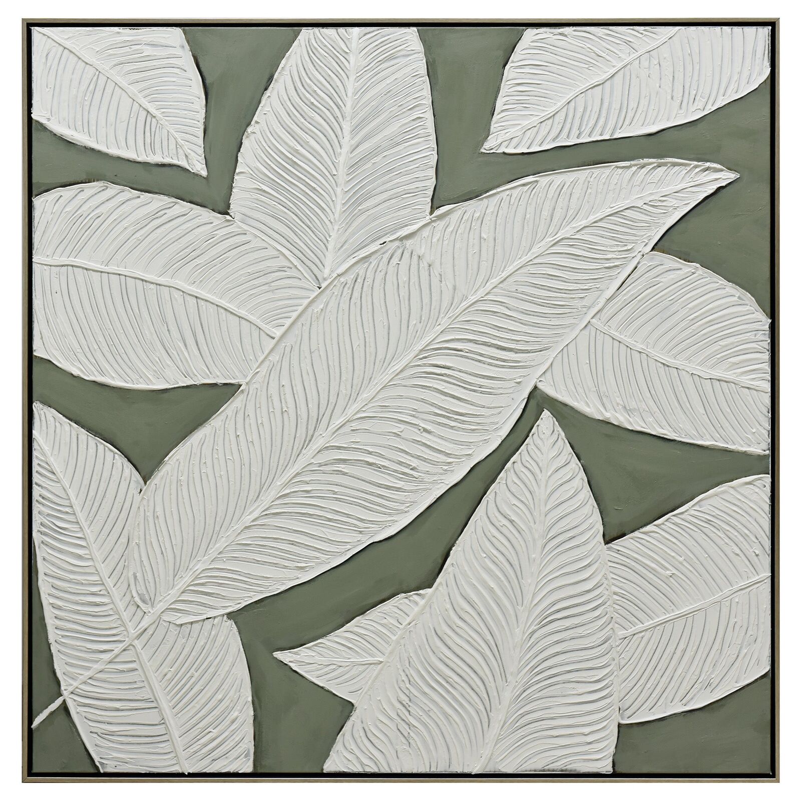 100X100cm Emerald Oasis: Leaves of Serenity Champagne Framed Hand Painted Canvas Wall Art 100X100cm Emerald Oasis: Leaves of Serenity Champagne Framed Hand Painted Canvas Wall Art