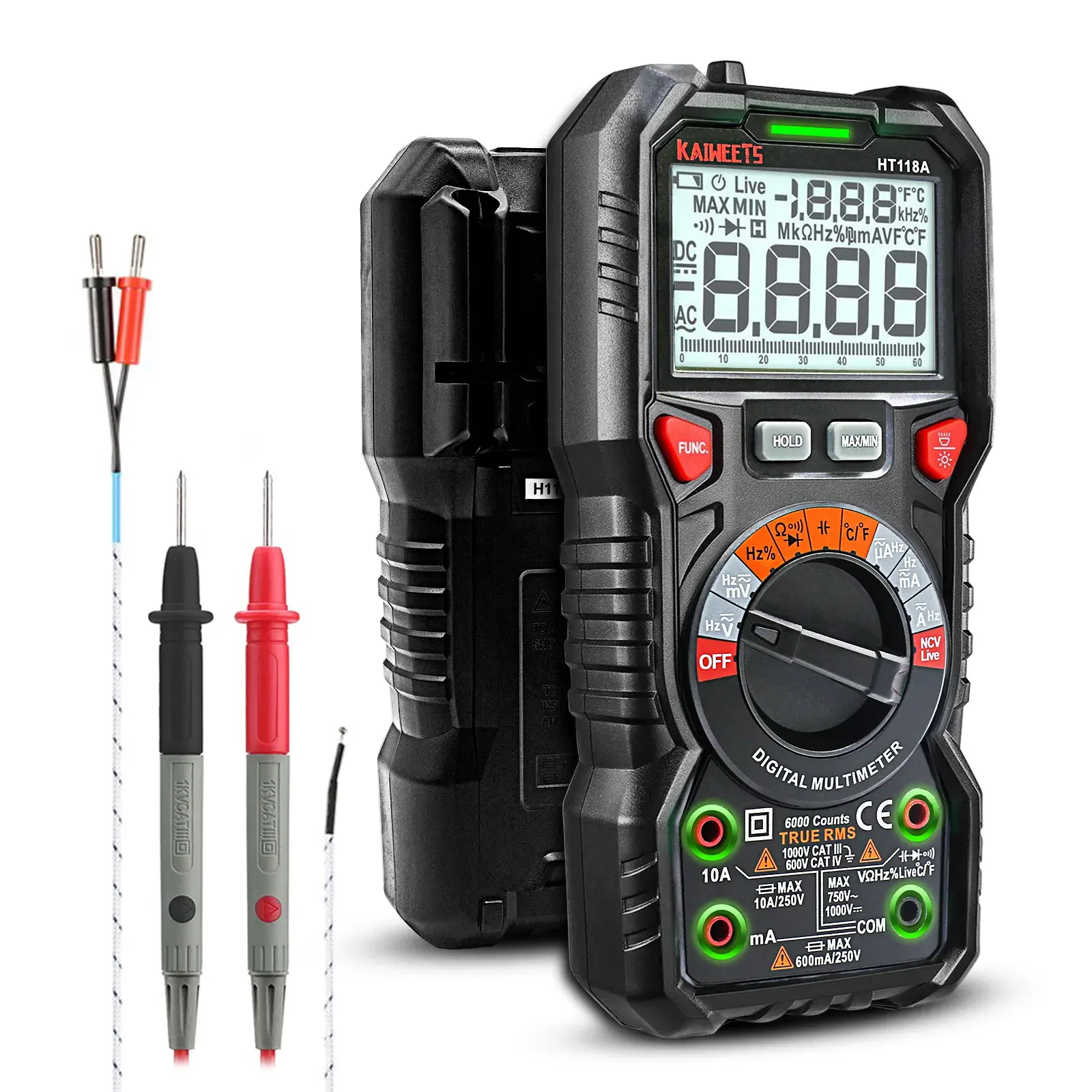 KAIWEETS Digital Multimeter TRMS 6000 Counts Voltmeter Auto-Ranging Fast Accurately Measures Voltage Current Amp Resistance Diodes Continuity Duty-Cyc KAIWEETS Digital Multimeter TRMS 6000 Counts Voltmeter Auto-Ranging Fast Accurately Measures Voltage Current Amp Resistance Diodes Continuity Duty-Cyc