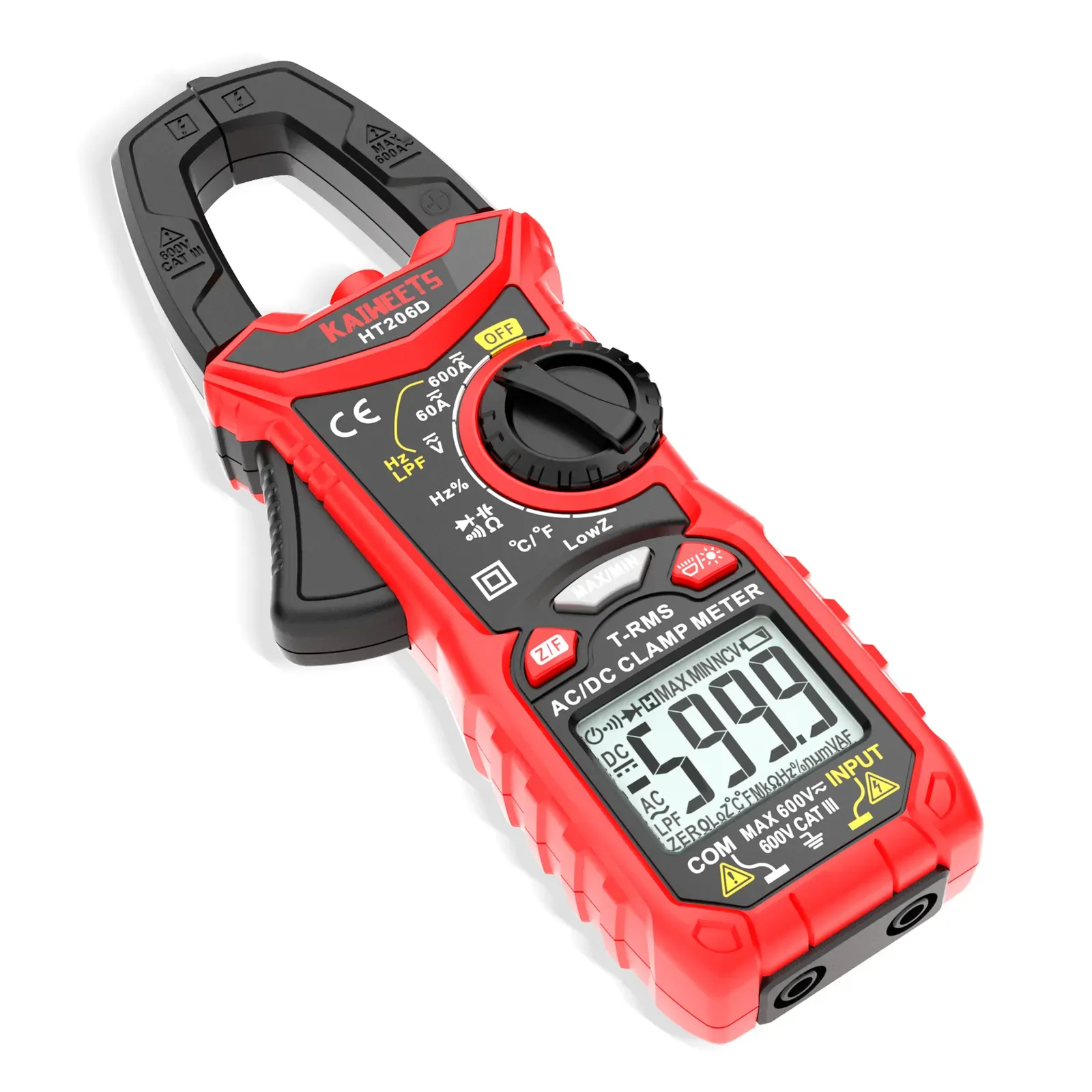 KAIWEETS HT206D Digital Clamp Meter T-RMS 6000 Counts, Multimeter Voltage Tester Auto-ranging, Measures Current Voltage Temperature Capacitance Resist KAIWEETS HT206D Digital Clamp Meter T-RMS 6000 Counts, Multimeter Voltage Tester Auto-ranging, Measures Current Voltage Temperature Capacitance Resist